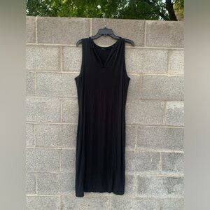 Prana Dress Womens Black Foundation Midi Split Neck Sleeveless Modal Size Large